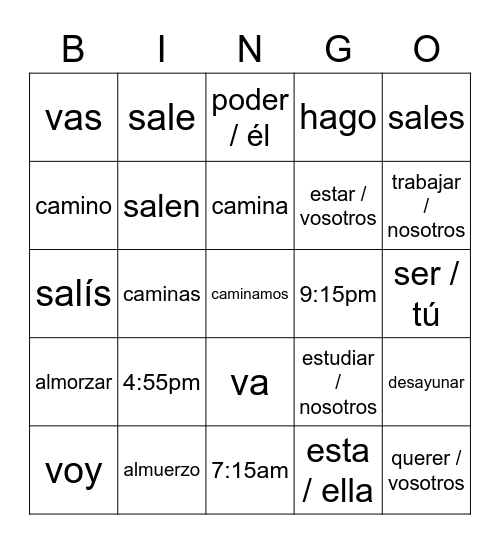 Lección 3B.1 Bingo Card