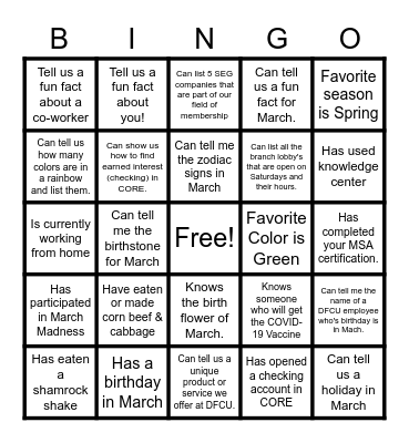 March BINGO Card