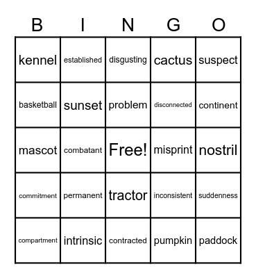 Multi-Syllable Words Bingo Card