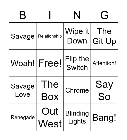 TikTok Bingo Card