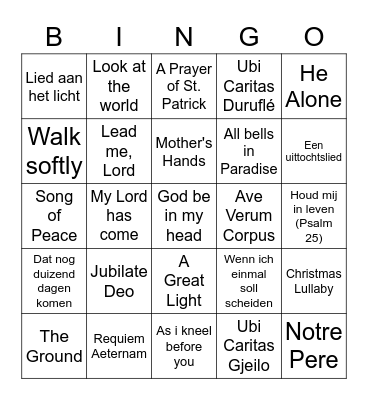 De 'Per Cantare': Bingo Card