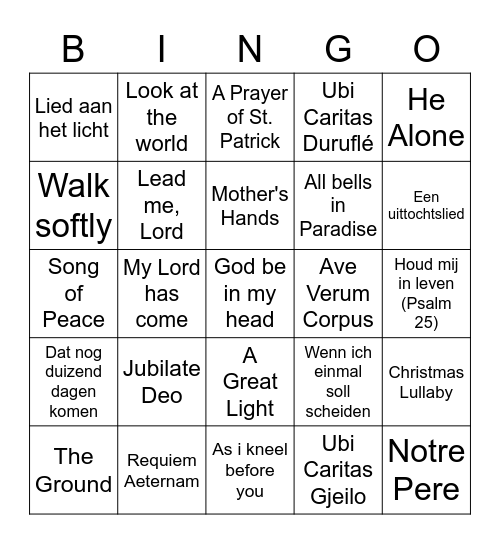 De 'Per Cantare': Bingo Card