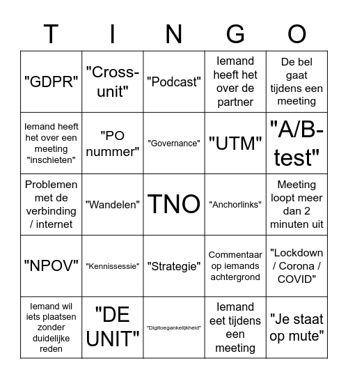 T (I) N (G) O Bingo Card