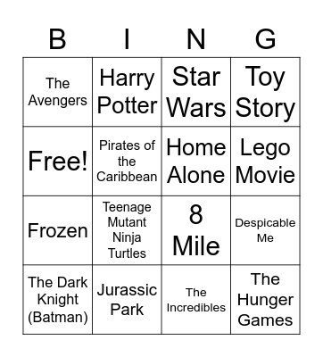 Movie Themes Bingo Card