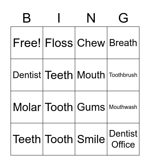 Dental Care Bingo Card