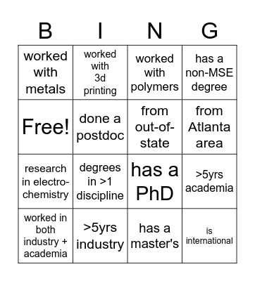 CaD Bingo Card