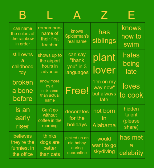 All About Your Blazers Bingo Card