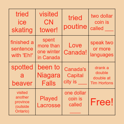 Canada Eh! Bingo Card