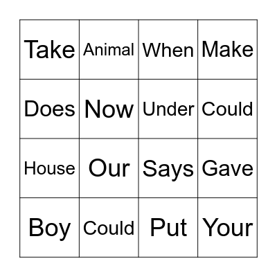 2G Words Bingo Card