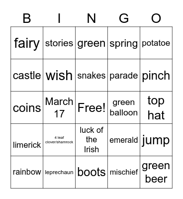 St. Patrick's Bingo Card
