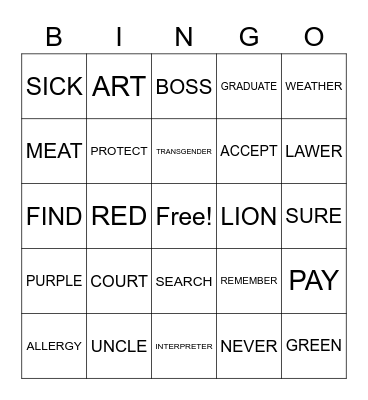 ASL Bingo Card