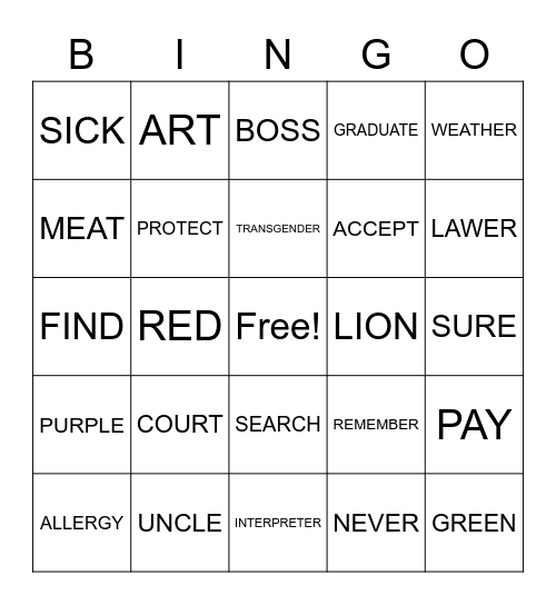 ASL Bingo Card