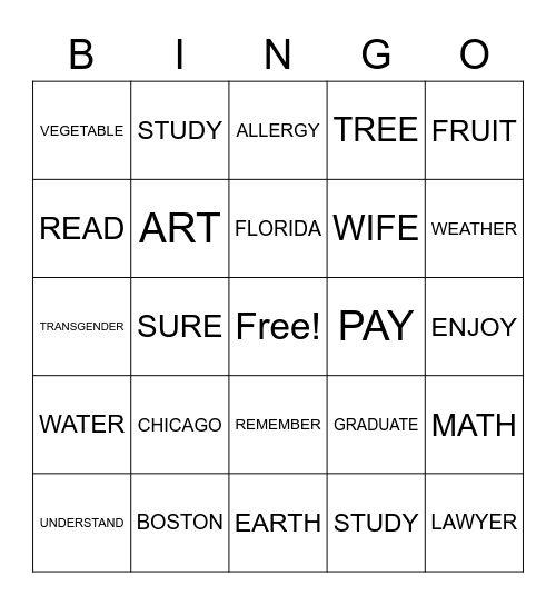 ASL Bingo Card