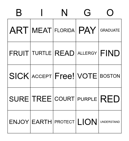 ASL Bingo Card