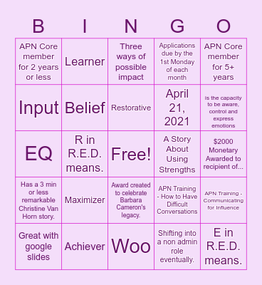 APN MBR Bingo Card