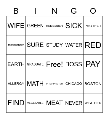 ASL Bingo Card