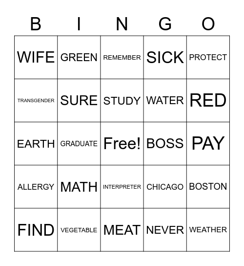 ASL Bingo Card