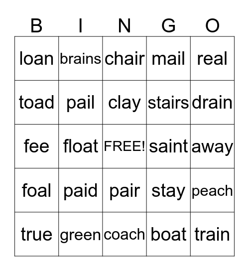 1B Vowel Team Bingo Card