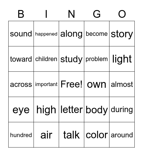 Benchmark HFW Unit 7 Bingo Card