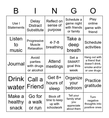 Coping Skills in Recovery Bingo Card