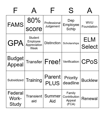 SFSA Bingo Card