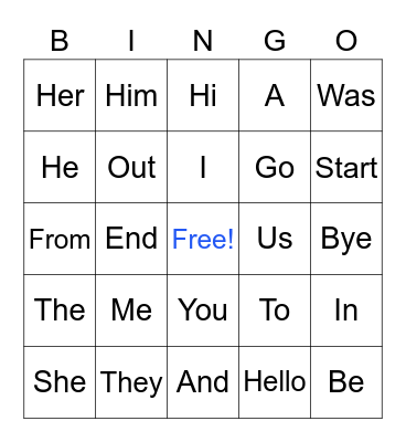 Sight Words #1 Bingo Card