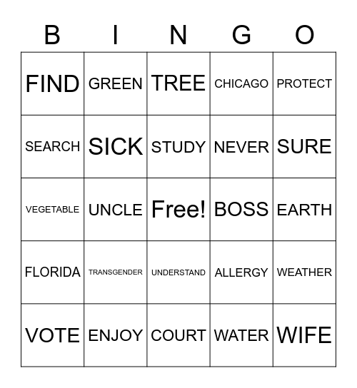 ASL Bingo Card