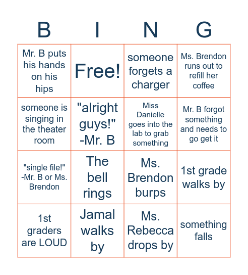 4th Grade BINGO Card