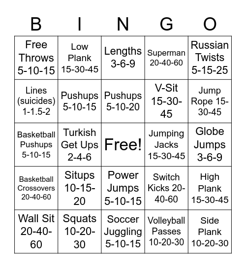 Fitness Bingo (Bronze-Silver-Gold) Bingo Card