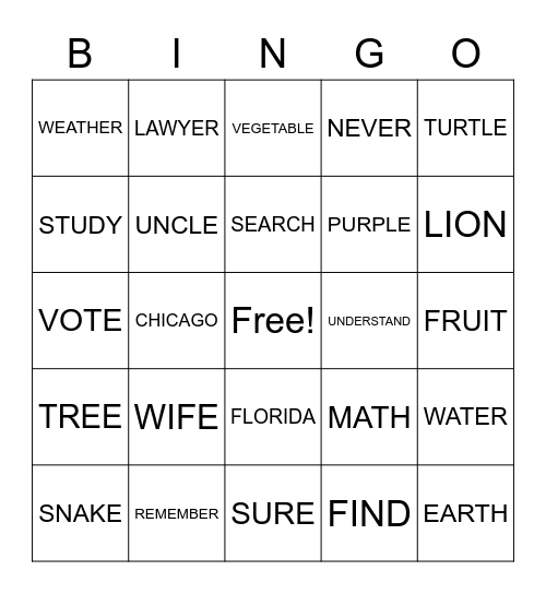 ASL Bingo Card