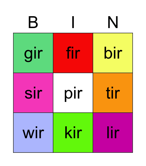 -ir Bingo Card