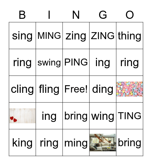Prefix BINGO  "ING" Bingo Card