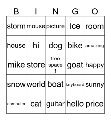 Jake's  bingo Card