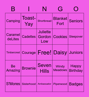 Happy Birthday Girl Scouts Bingo Card