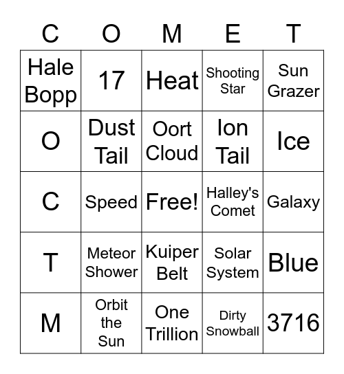 Comet Bingo Card