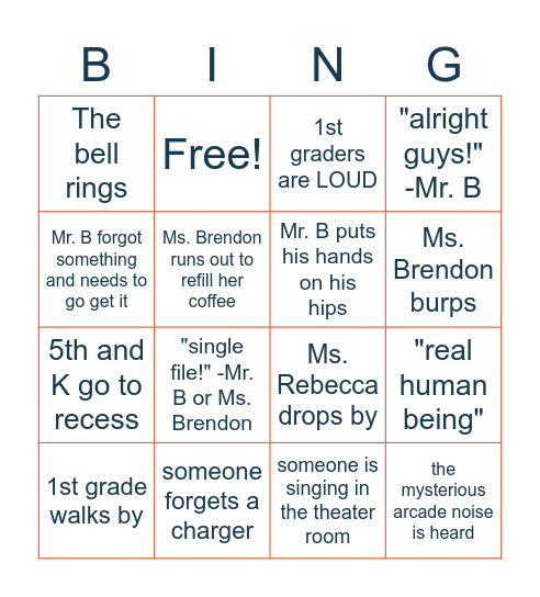 4th Grade Bingo Card