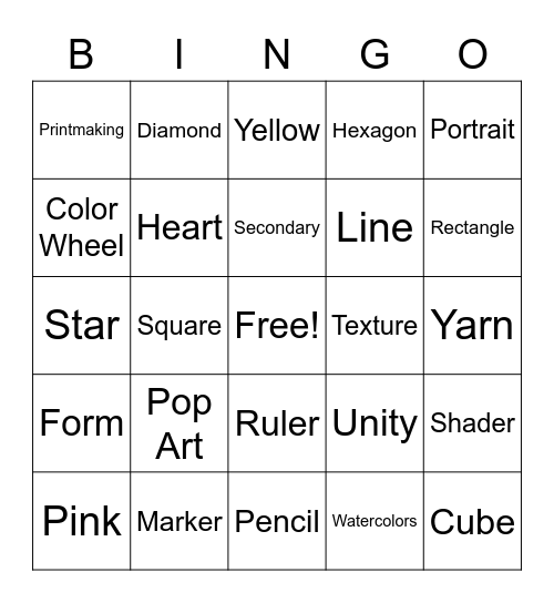 Art Bingo Card