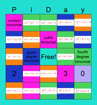 Polynomial Bingo Card