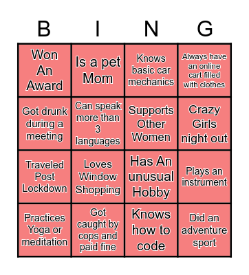 Women's Day Bingo Card