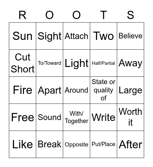 Bingo ROOTS Bingo Card