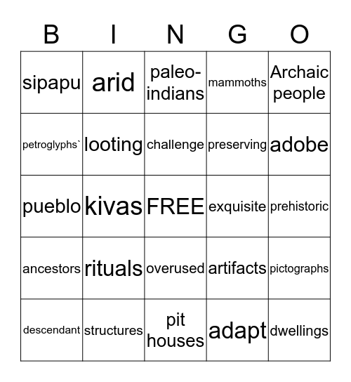 Ancient Cliff Dwellers Bingo Card