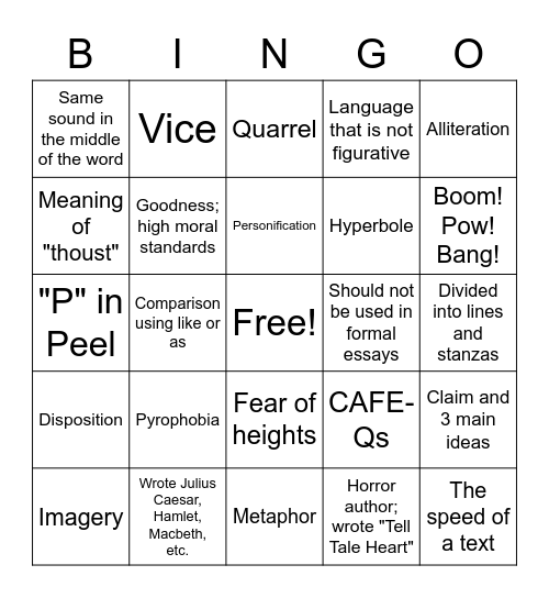 Miscellaneous Bingo Card