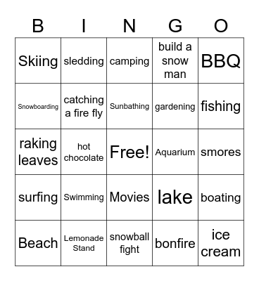 Teen Social Bingo Card