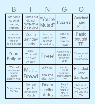 WFH Bingo (and other pandemic stuff) Bingo Card