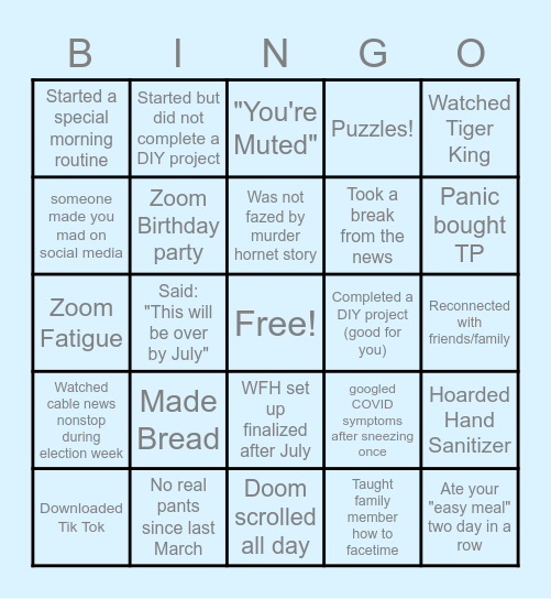 WFH Bingo (and other pandemic stuff) Bingo Card