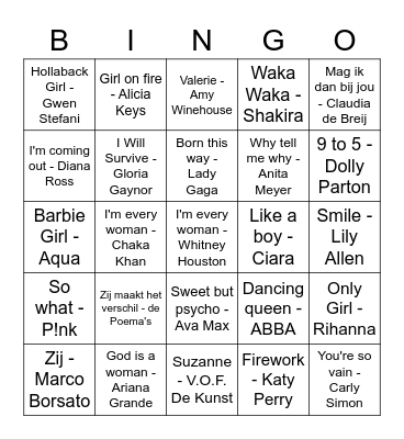 Vrouw Bingo Card