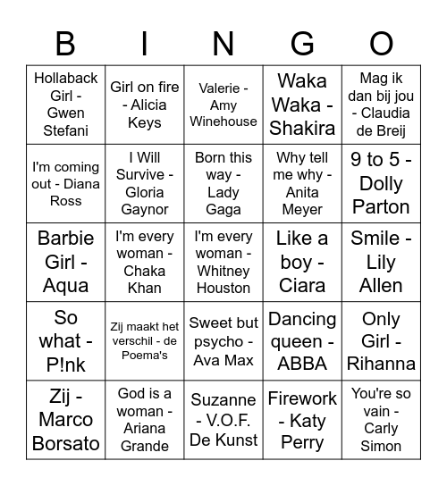 Vrouw Bingo Card