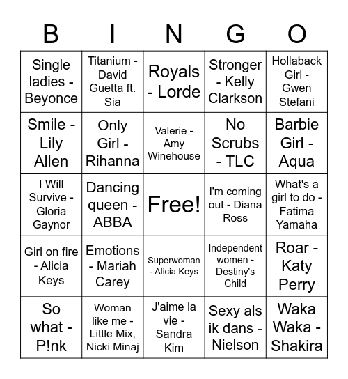 Vrouw Bingo Card