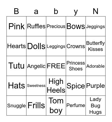 BABY GIRL BINGO Card