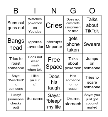 Bingo for Mr Porter Bingo Card